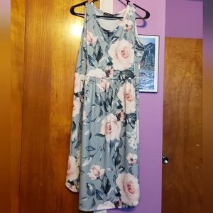 Blue dress with pink roses